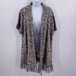Extra Touch Sz 1X Open Front Cardigan Short Sleeve Tassel Hem Tan Brown Cream